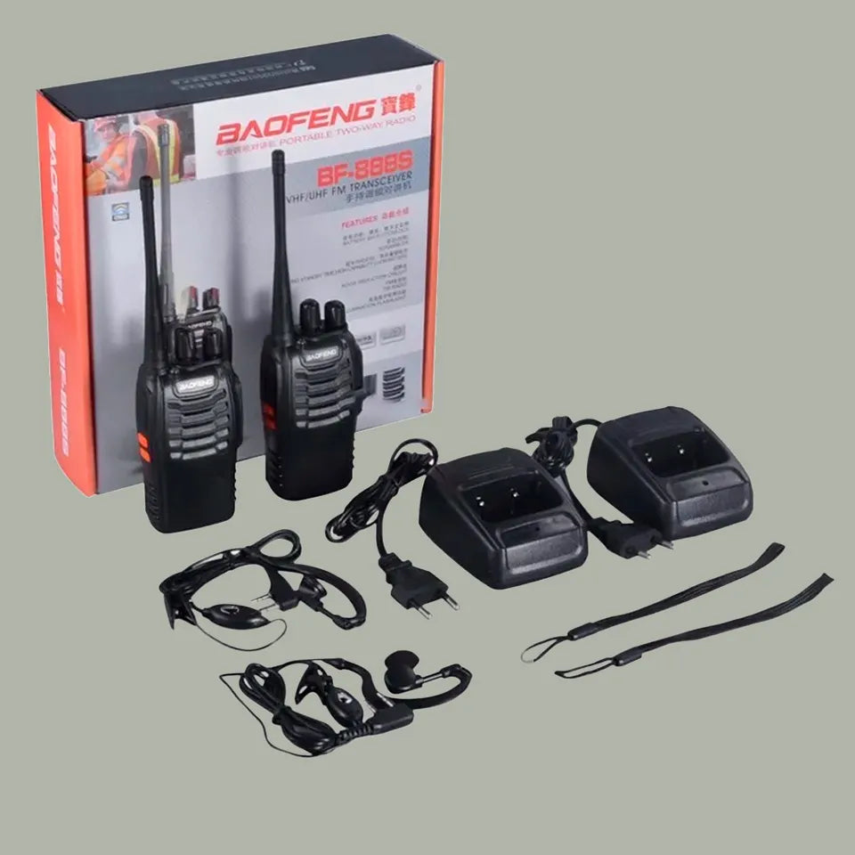 Par de Walkie-Talkie  Baofeng BF-888S com Auriculares - Distância 3 a 10 km