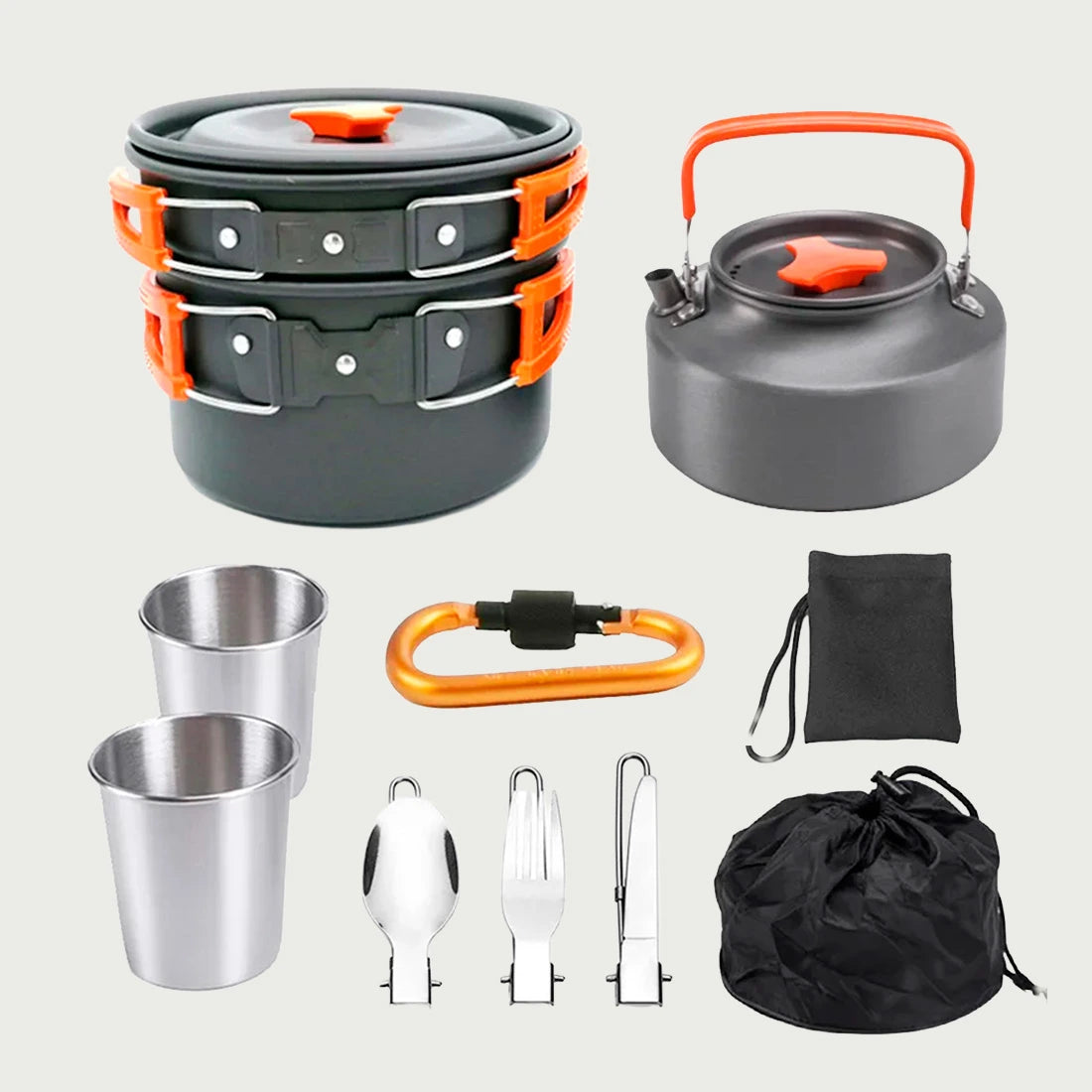 Kit de Cozinha de Sobrevivência Completo com Chaleira 1.1L