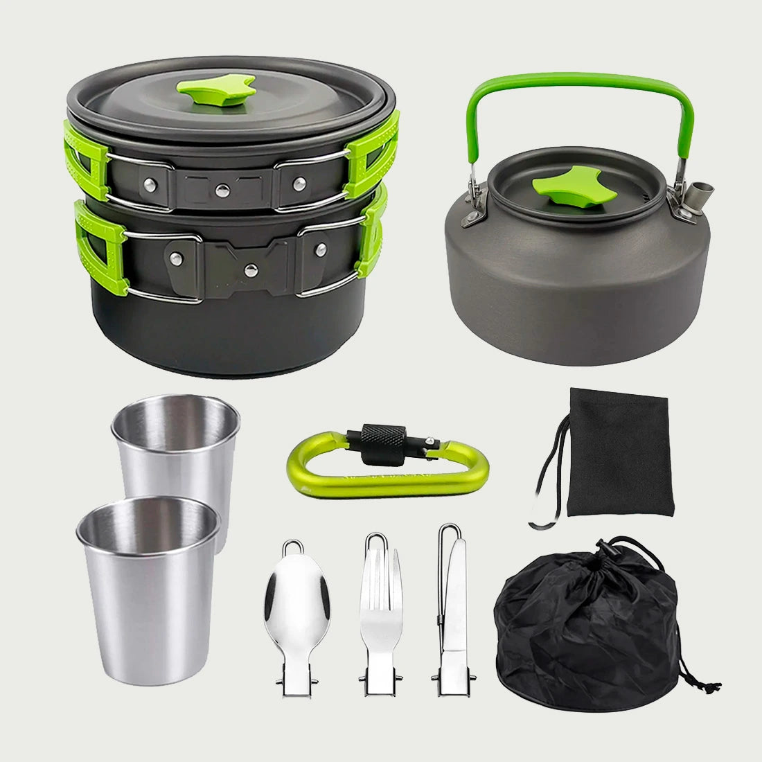 Kit de Cozinha de Sobrevivência Completo com Chaleira 1.1L