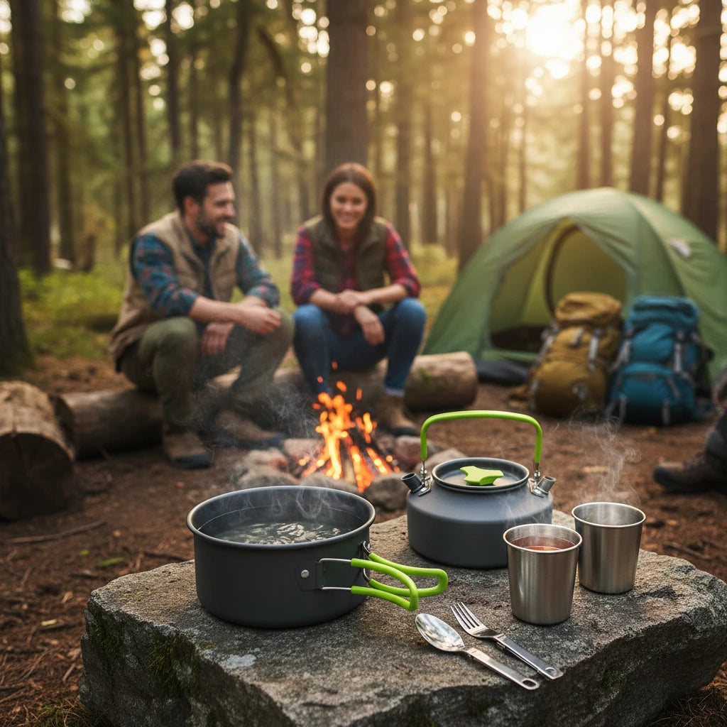 Kit de Cozinha de Sobrevivência Completo com Chaleira 1.1L