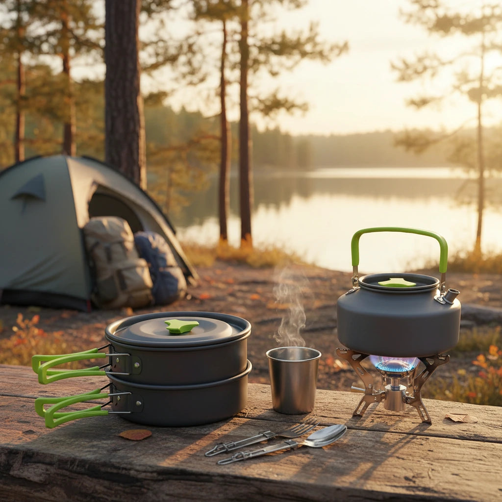 Kit de Cozinha de Sobrevivência Completo com Chaleira 1.1L