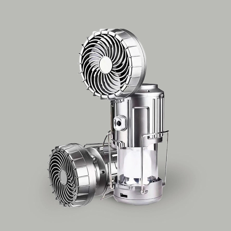 Lanterna de Campismo Solar com Ventoinha Ajustável e Powerbank