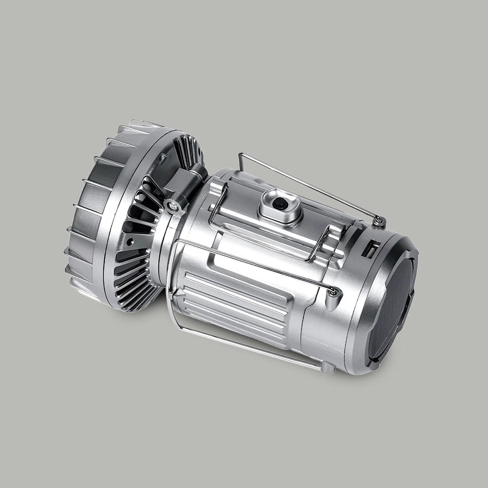 Lanterna de Campismo Solar com Ventoinha Ajustável e Powerbank